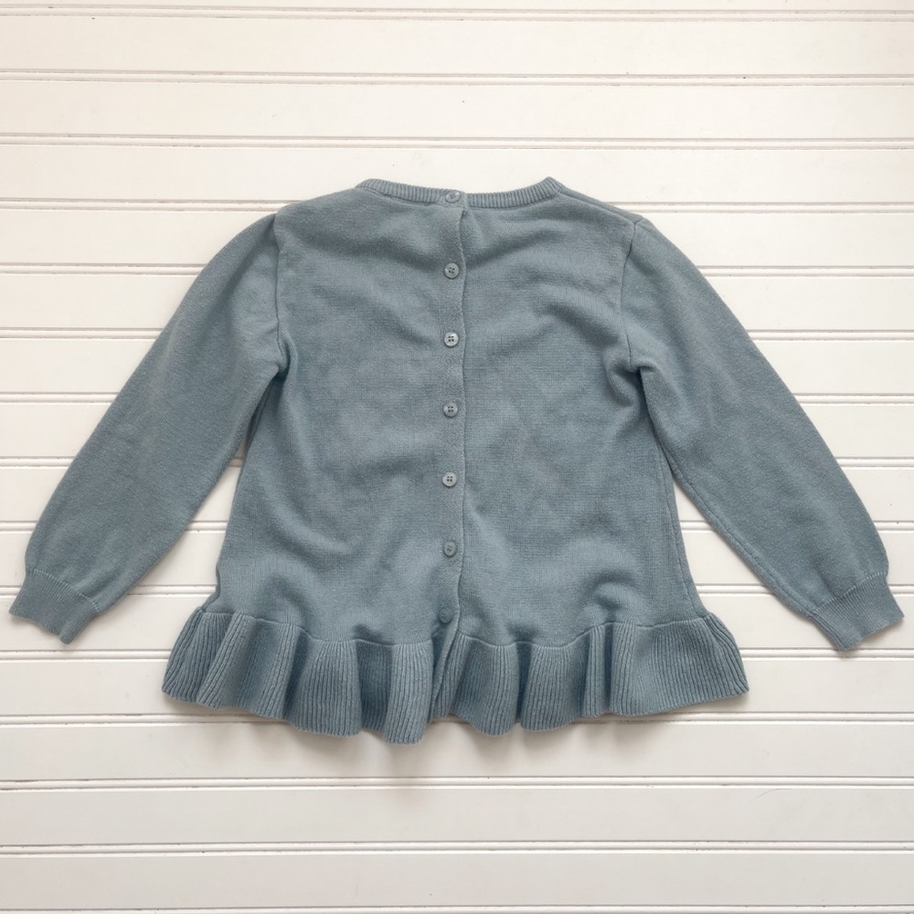 RUFFLE BUTTS VGUC Dusty Teal Button Back Ruffle Sweater - Picture 2 of 3